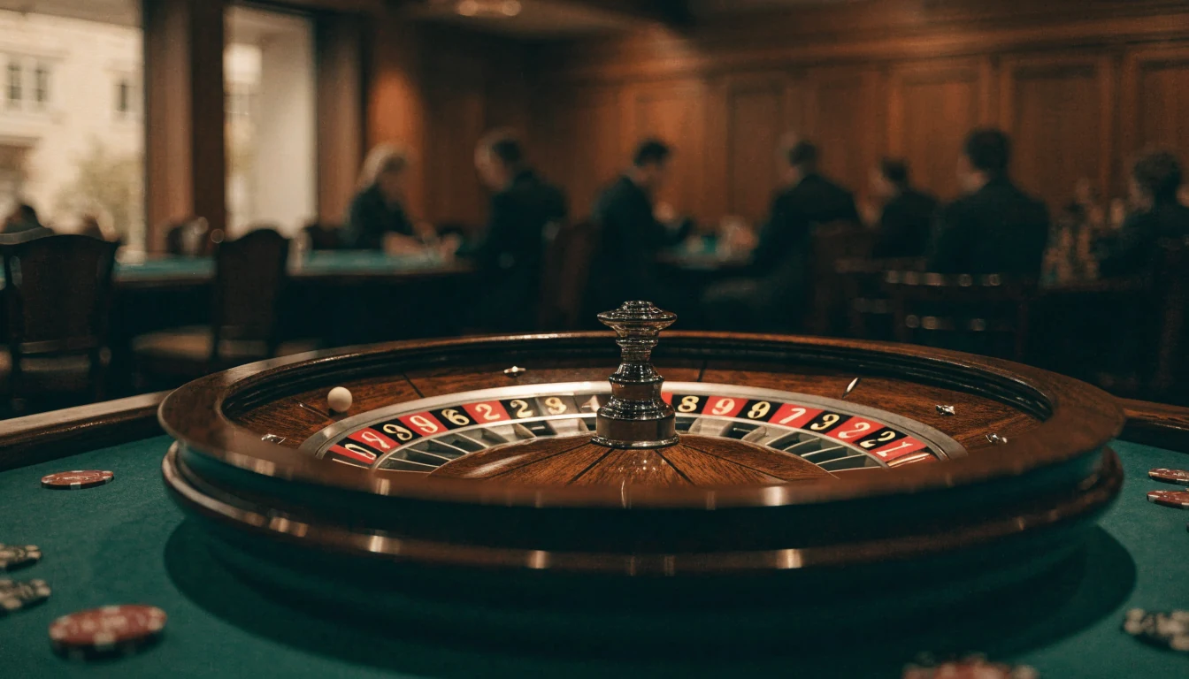 Elegant roulettehjul på grønt bord i et norsk casinomiljø