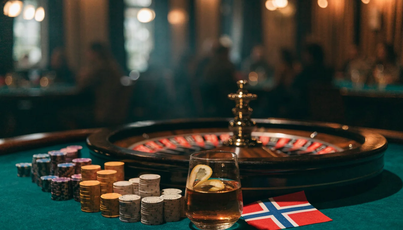 Roulettehjul medjetonger på et grønt casino-bord