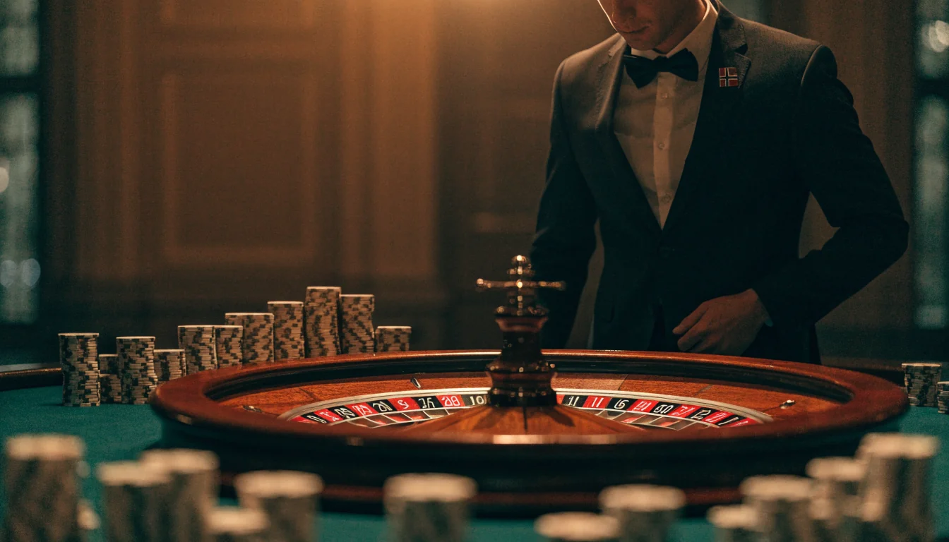 Live rulettbord med dealer og jetonger i norsk nettcasino