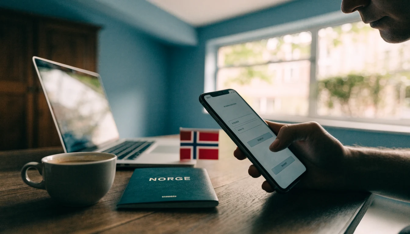 Person verifiserer identitet med BankID på mobil i et norsk hjem